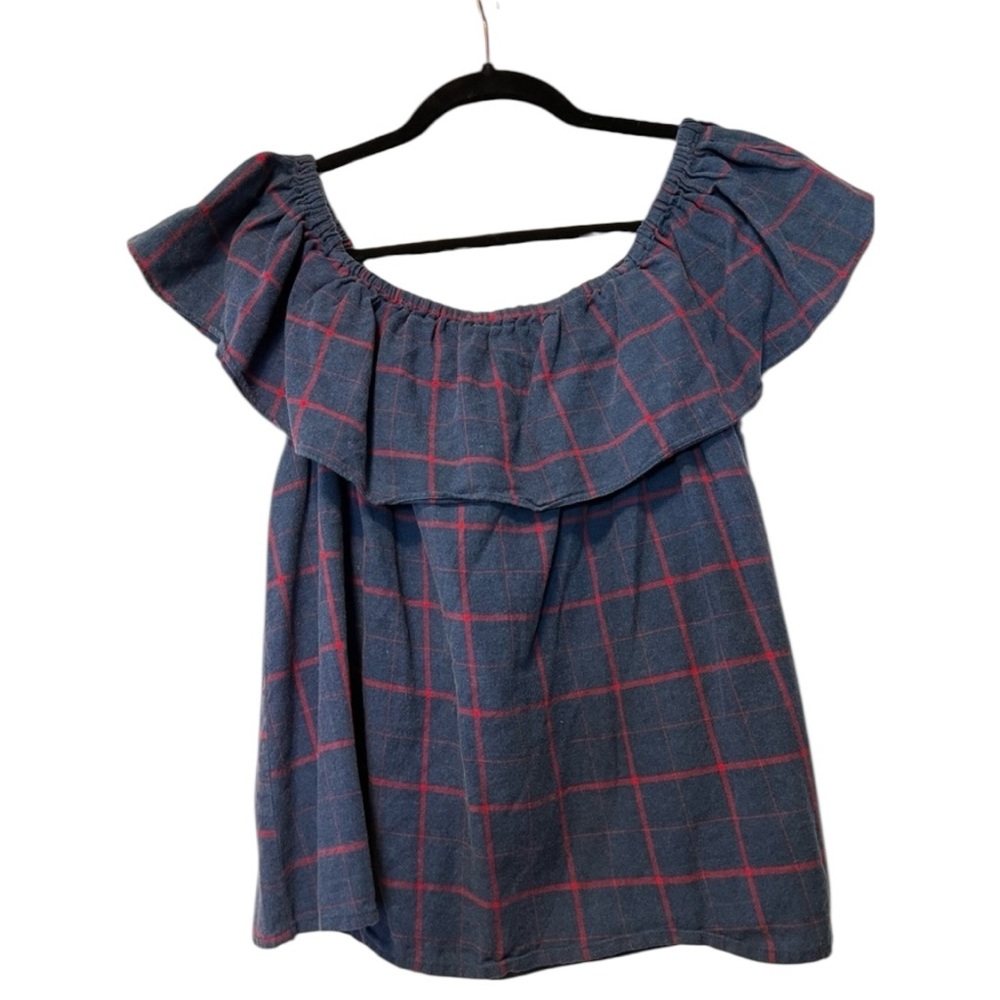 Faherty Saylor Plaid Off the Shoulder Top, Size Medium - Picture 2 of 5